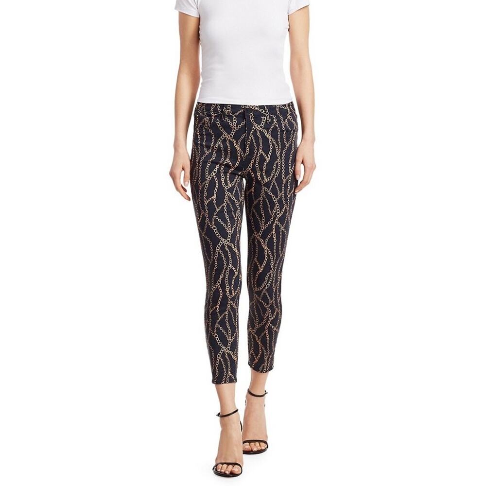 L'AGENCE Margot Black High-Rise Ankle Skinny Chain-Print Jeans 26 Preppy
